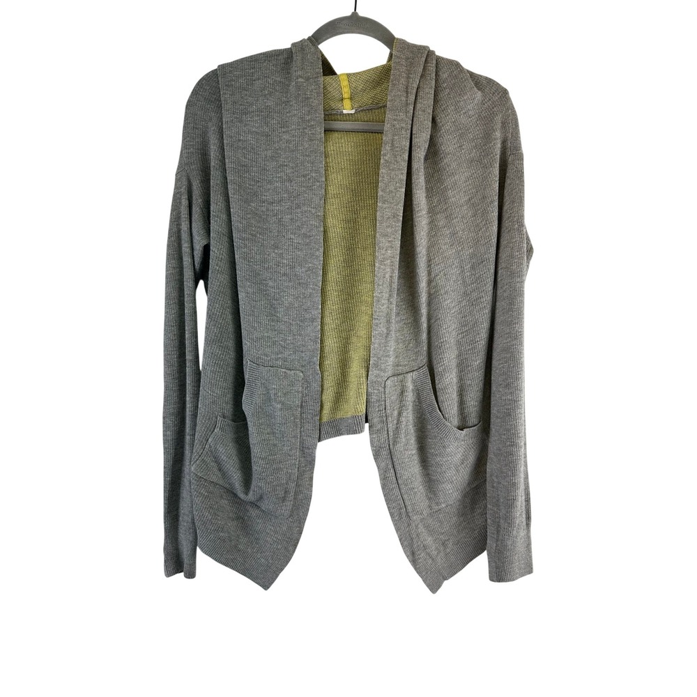 Lululemon Cabin Yogi Wrap Reversible Hooded Cardigan Gray Green Open Cashmere